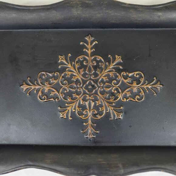 Southern Living at Home Black Metal Rectangular Tray Gold Stamped Top Scalloped - Picture 2 of 14